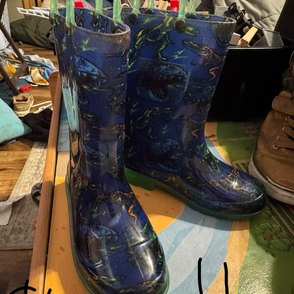 Blue and Green Dinosaur Rain Boots